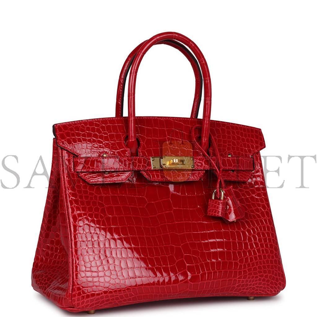 HERMES BIRKIN 30 BRAISE SHINY POROSUS CROCODILE GOLD HARDWARE (30*22*16cm)